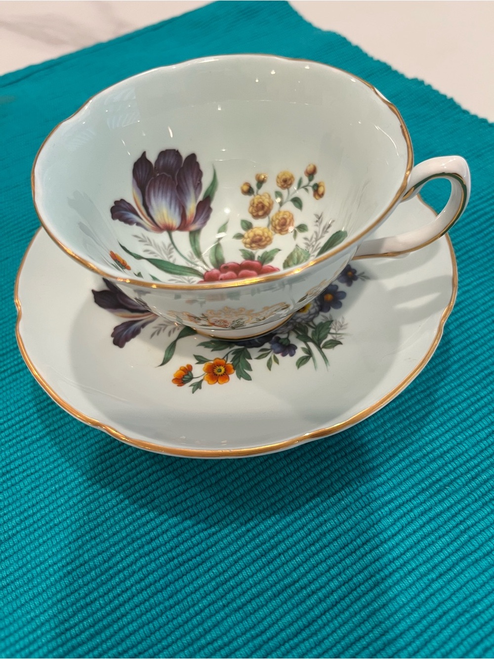 Vintage Royal Grafton Gold-Trim Teacup and Saucer - floral patten England